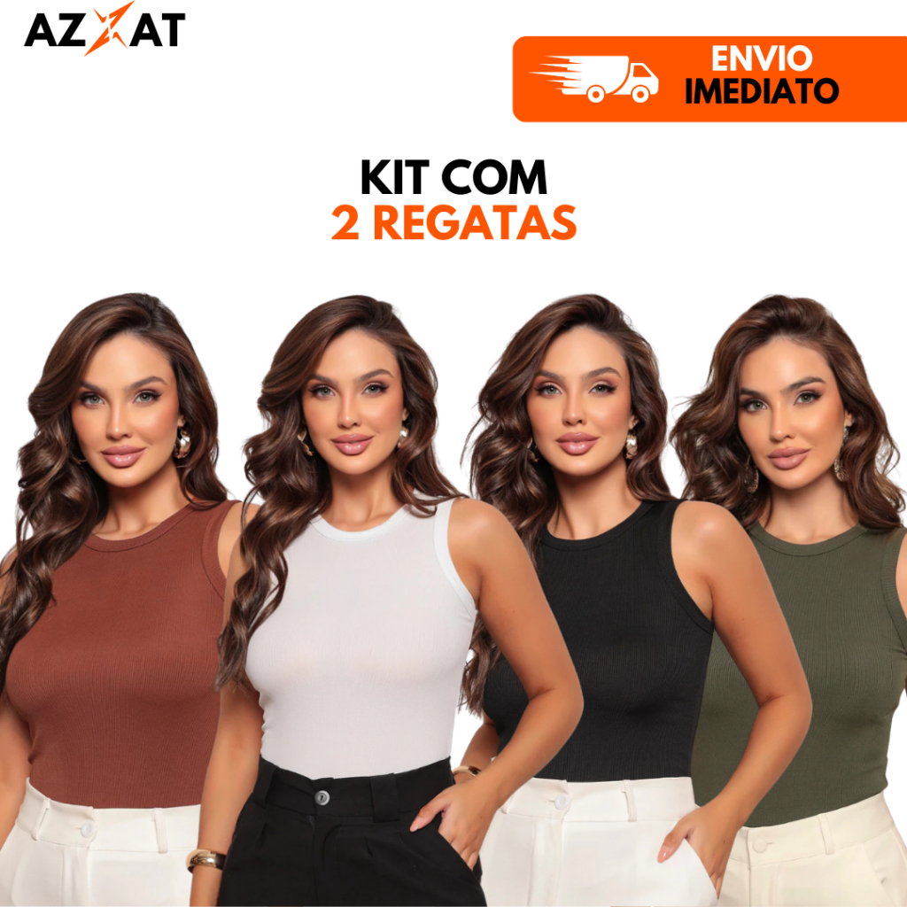 Kit Com 2 Regatas Feminina Canelada Algodão Premium Com Elastano Ribana Blusinha Básica Estilosa