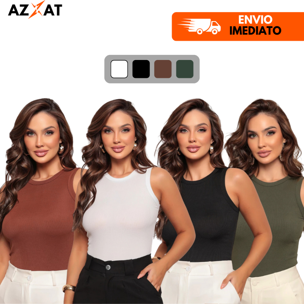 Regata Feminina Canelada Algodão Premium com Elastano Ribana Blusinha Básica Estilosa Envio Imediato