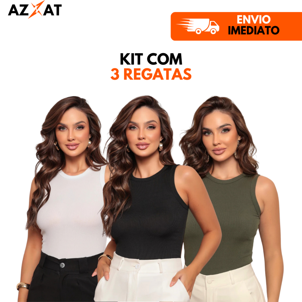 Kit Com 3 Regatas Feminina Canelada Algodão Premium Com Elastano Ribana Blusinha Básica Estilosa