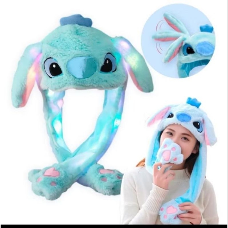 TOUCA GORRO DE PELÚCIA COM LED COLORIDO LEVANTA ORELHAS /Stitch/Pokemon/Unicórnio/polar/Pa...