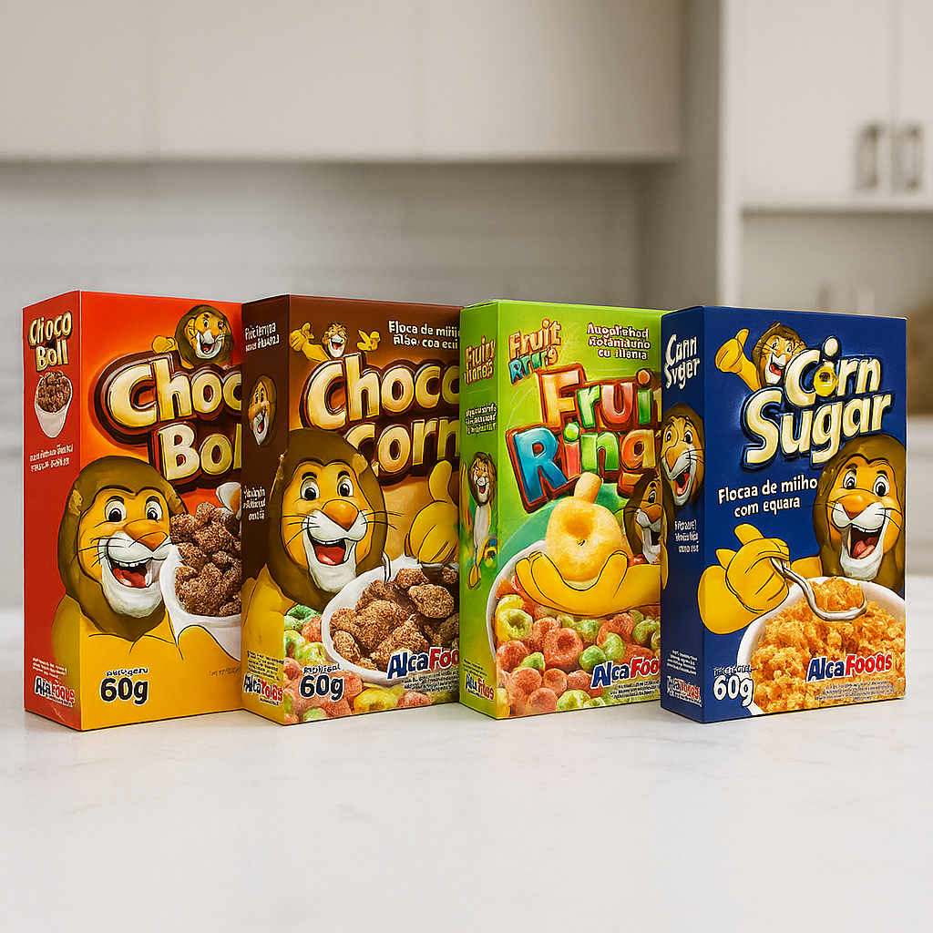 Kit C/3 Caixas de Cereais Matinais Corn Sugar, Fruit Rings e Choco Boll 60g (Cada) Alcafoods em Oferta na Shopee