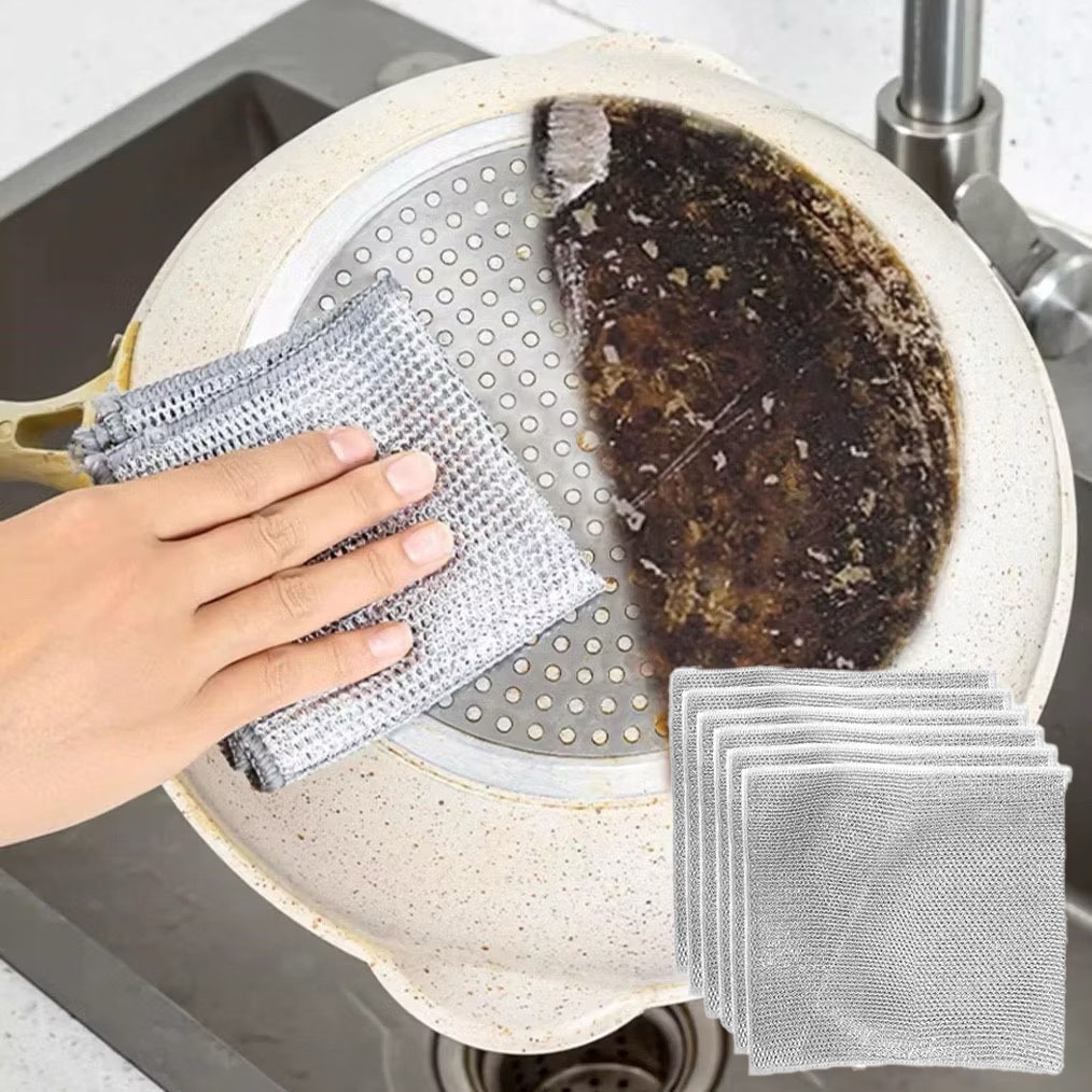 Kit de Panos de Limpeza de Aço Inoxidável (Aramados) - Reutilizáveis para Fogão, Louças e Limpeza Doméstica em Oferta na Shopee