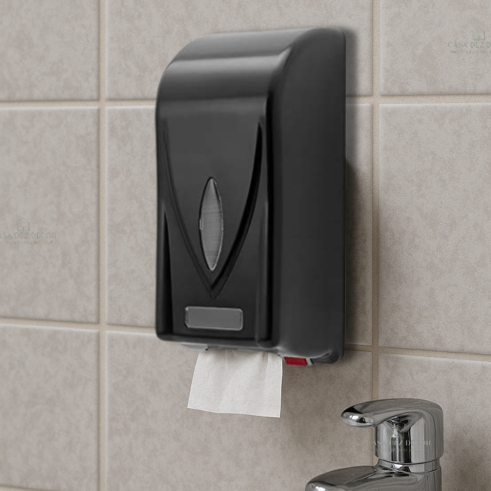 Dispenser Porta Papel Higiênico Lenço Cai Cai Preto Premisse Dark + Kit de Montagem