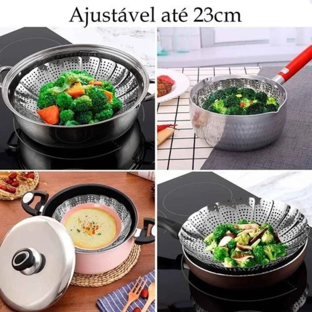 Cesto De Cozimento a Vapor Legumes Inox Panela Vaporeira Verduras Cozinha Dieta Alimentação Saudável