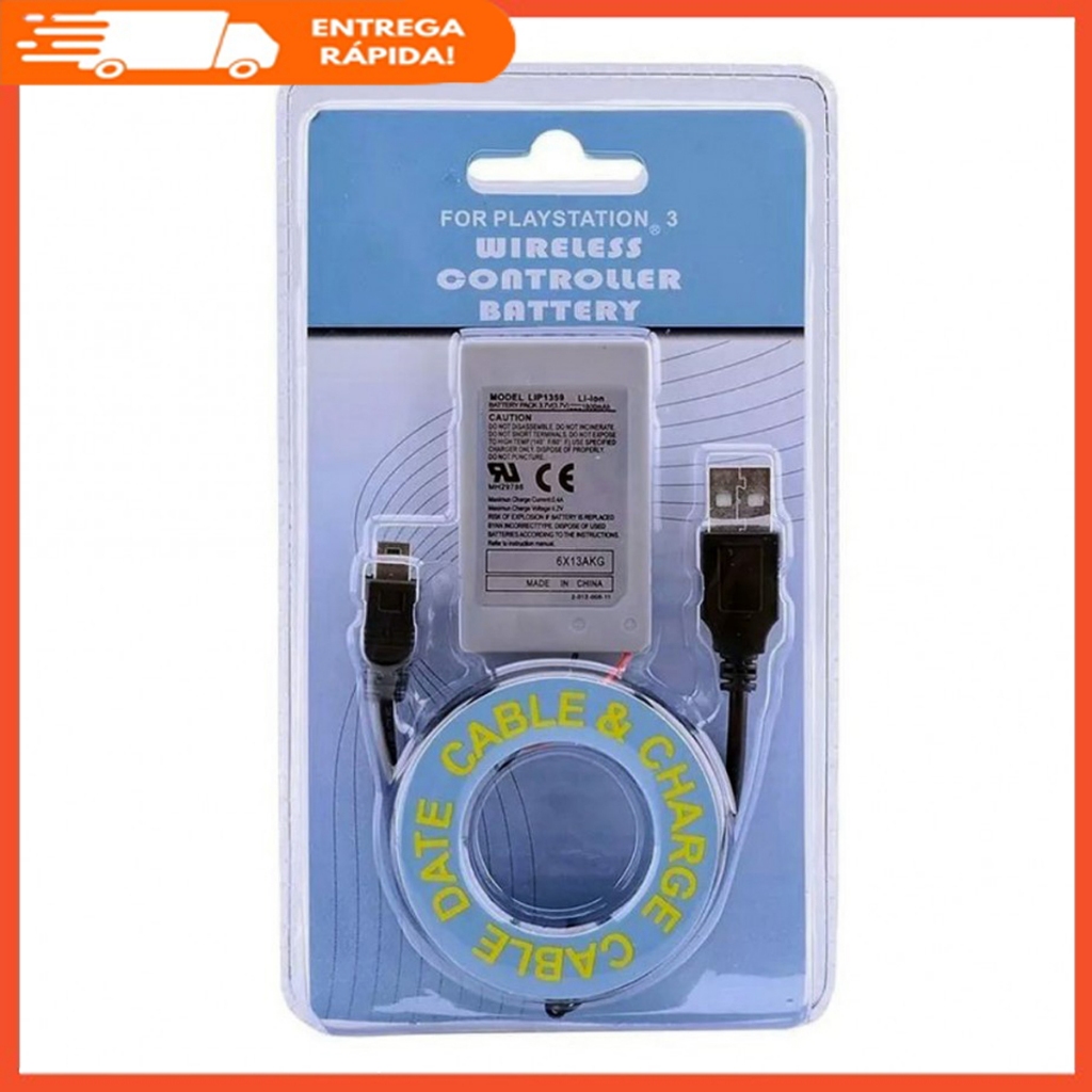 Bateria Recarregável Compatível Controle Dualshock Console Ps3 Playstation 1800mah + Cabo Carregador