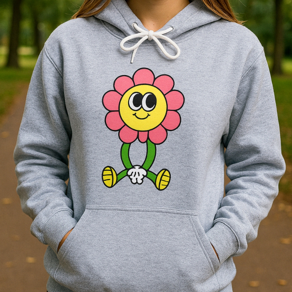 Blusa Moletom Canguru Flor Sorriso Vintage Minimalista Feminina Algodão Inverno