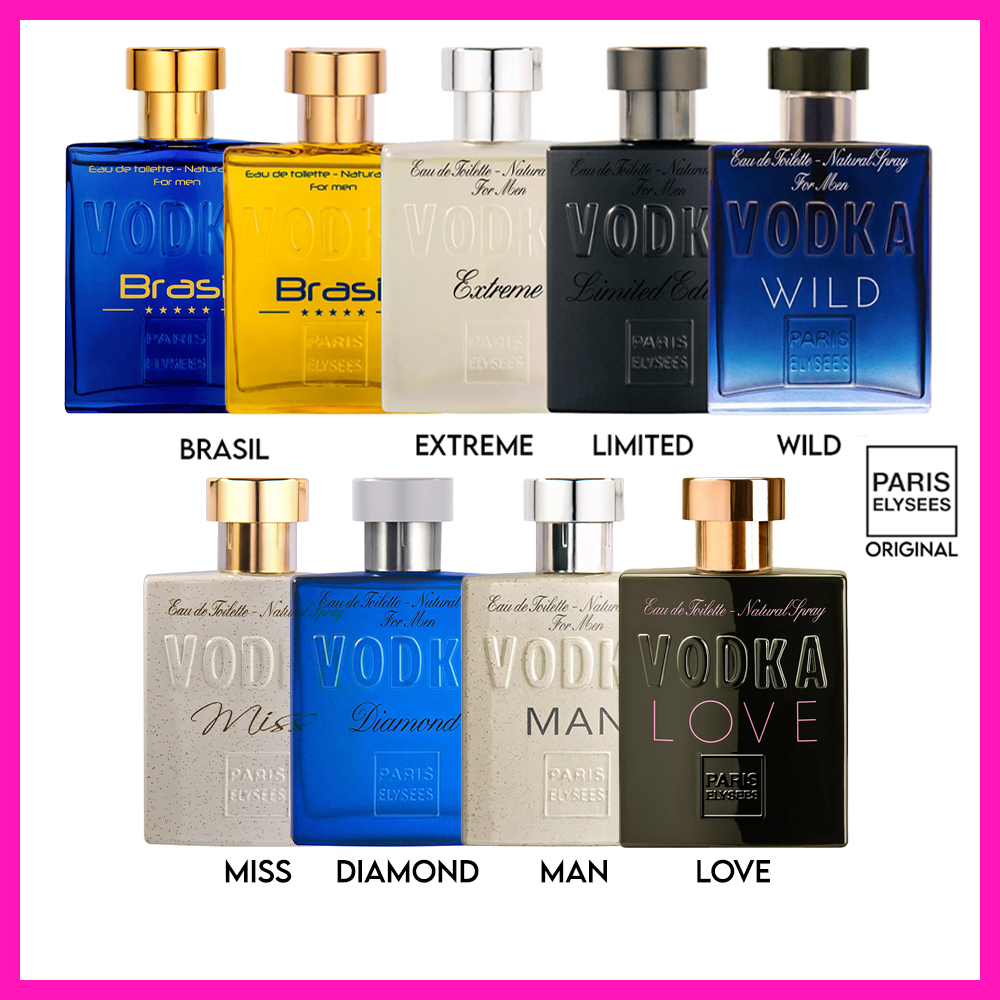Paris Elysees Perfume Vodka 100ml (Limited Edition, Extreme, Brasil, Brasil Azul, Wild, Love, Miss)