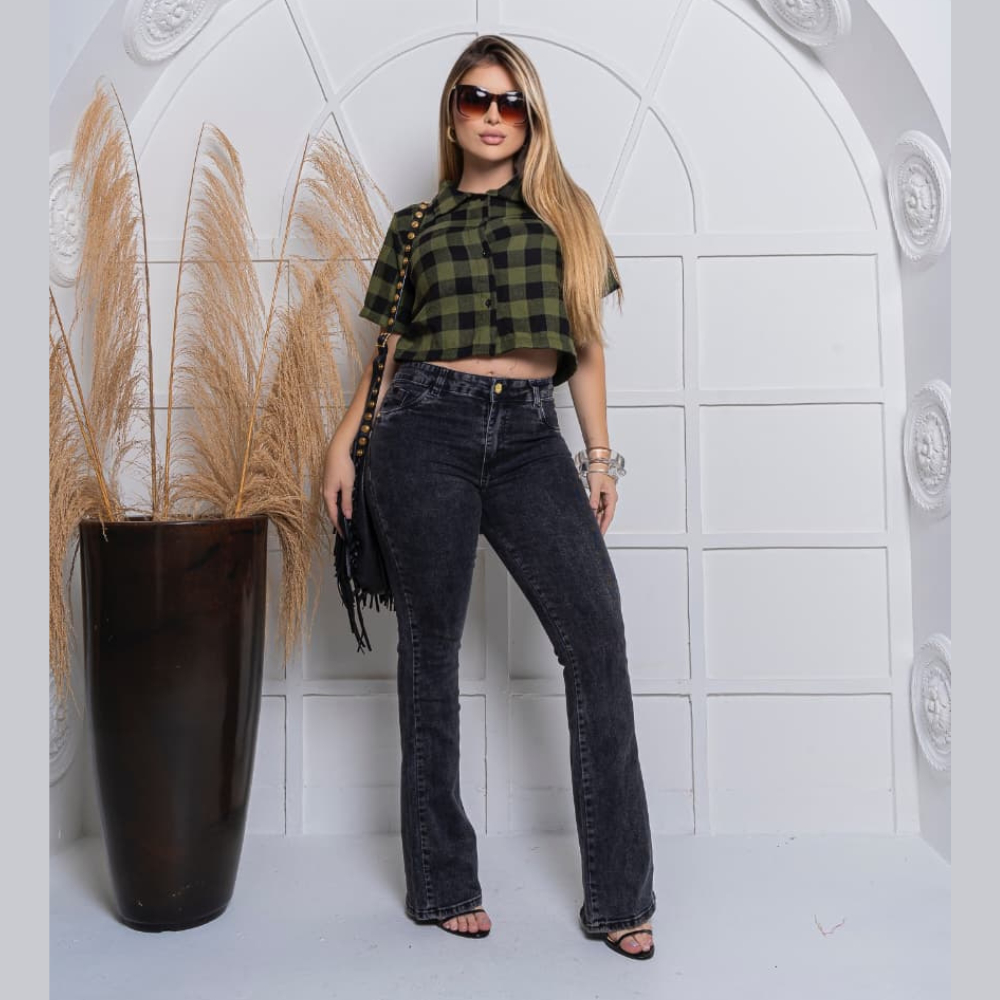 Camisa Feminina Xadrez  Country Festa Junina Manga Curta São João Estilo Cropped Casual Elegante