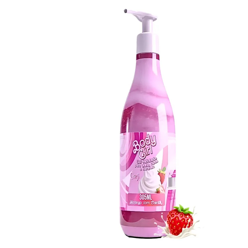 Body Girl Gel Creme Hidratante Corporal para Virilha, Coxas e Bumbum Gel Beijável, Morango com Chantily Garji