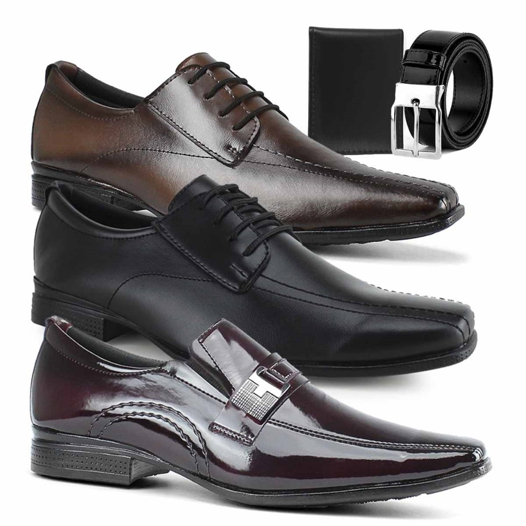 Kit Sapato Social Homem Masculino 3 Pares De Modelos Diferentes