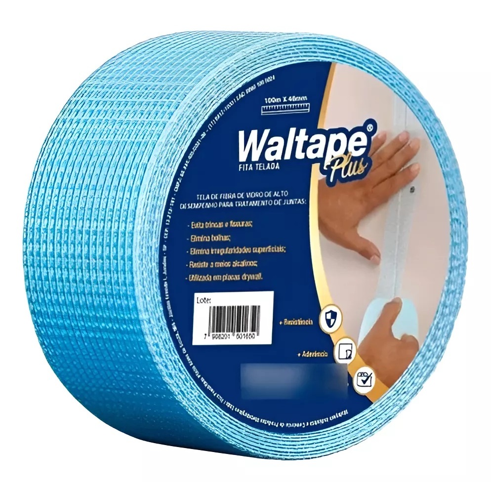 Fita Telada Azul Para Drywall Gesso Waltape Plus 100m - walsywa