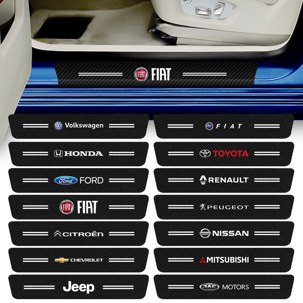 Kit 4 Peças Adesivo Soleira de Porta Carro Varios Modelos Proteção Fibra de Carbono Anti Arranhões