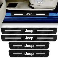 Kit 4 Peças Adesivo Soleira Porta Carro Modelo Compatível Jeep Proteção Fibra Carbono Anti Arranhões