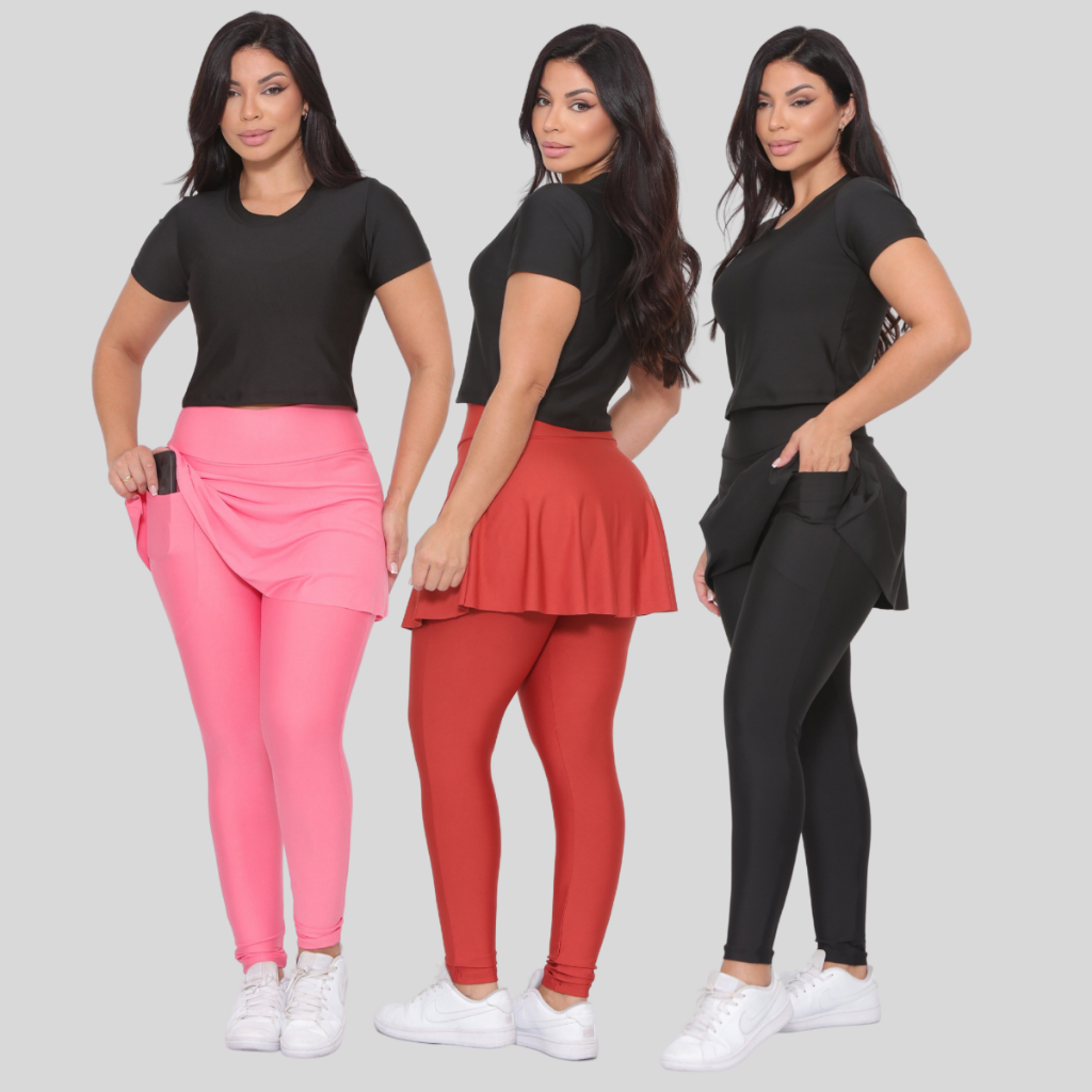 Combo com 3 Leggings Fitness Evangélicas – Suplex, Cintura Alta, Conforto e Modéstia Treinos Academia
