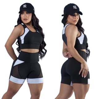 Roupa de Academia Feminina Conjunto Fitness Top + Short Suplex Premium Sem Transparência em Oferta na Shopee