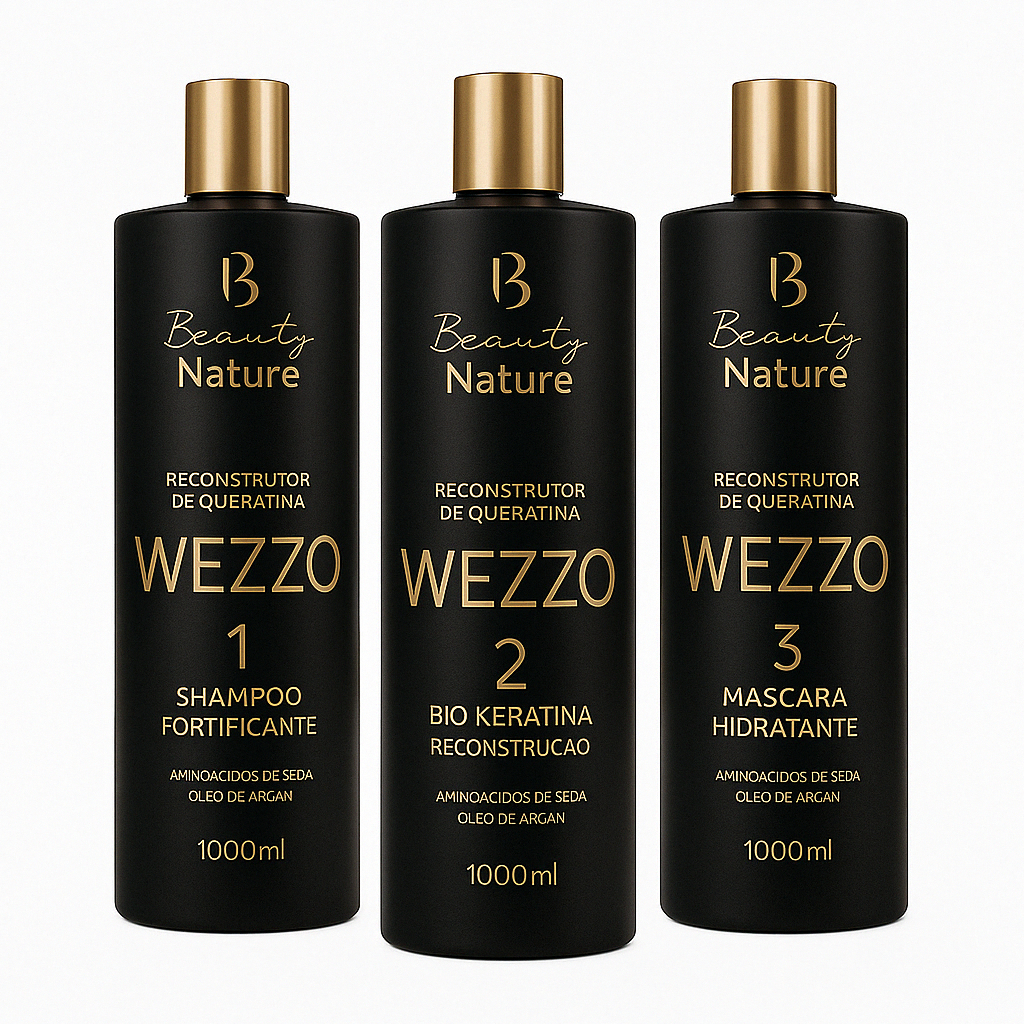 Kit Cauterização Wezzo Beauty Nature Reposição de Queratina Hidratação e Reconstrução 3 Passos 1L em Oferta na Shopee
