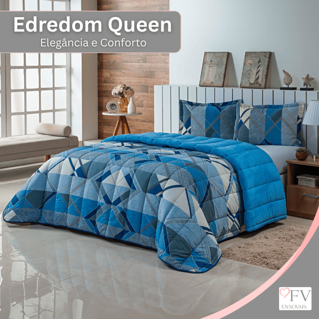 Kit Coberdrom Edredom Casal Queen 400 Fios Dupla Face Jogo de Cama Estampado 3 Peças com F...