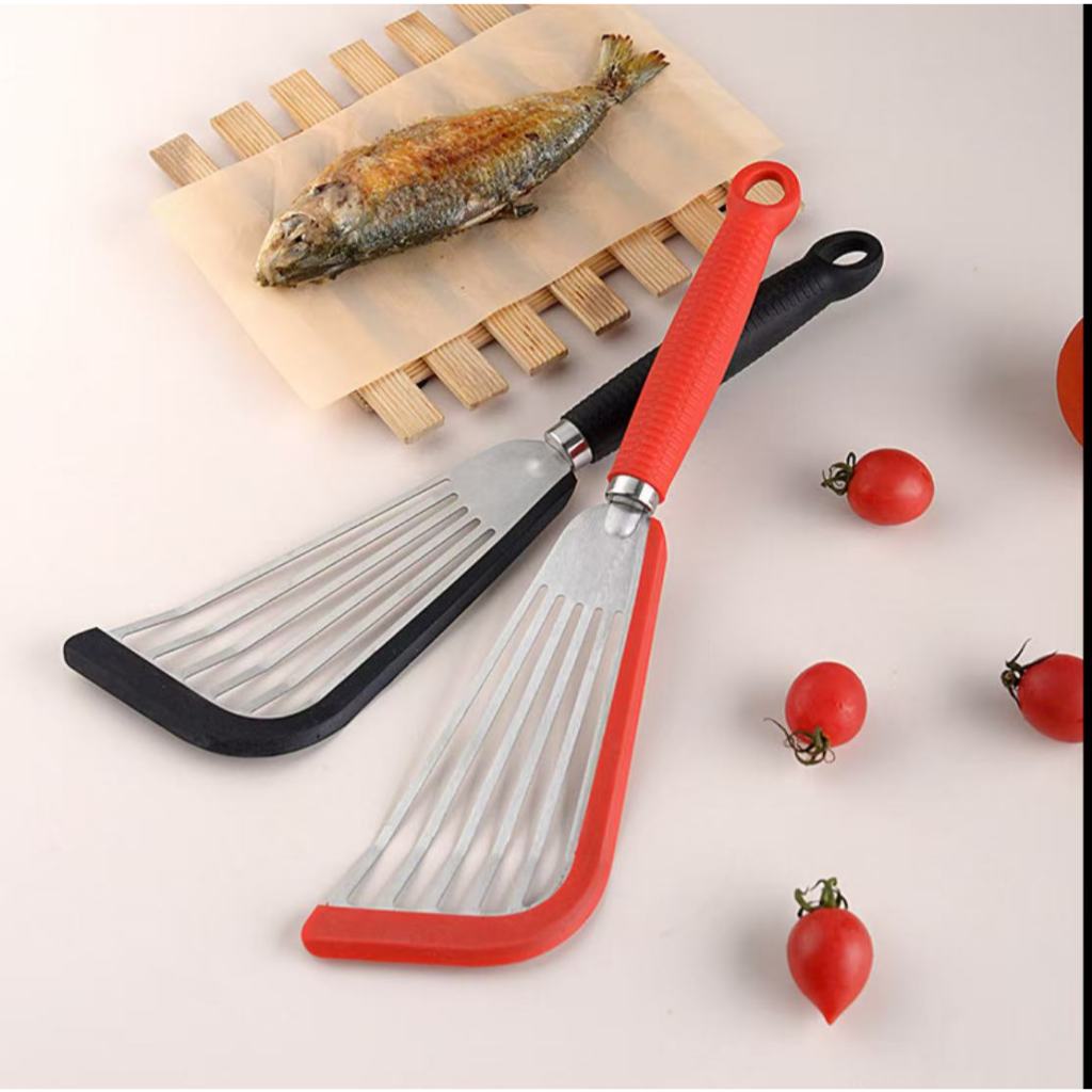 Espátula de Aço inoxidável borboleta, resistente ao calor, com borda de silicone,Para peixe/bife/panelas antiaderentes