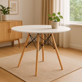 Mesa de Jantar Charles Eames Eiffel 90cm Tampo de Madeira Base Eucalipto Decoração Sala Co...