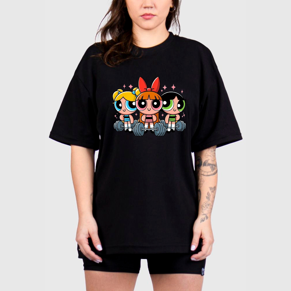Camisa Camiseta Blusão Oversized Feminina Ombro caido as meninas super poderosas academia