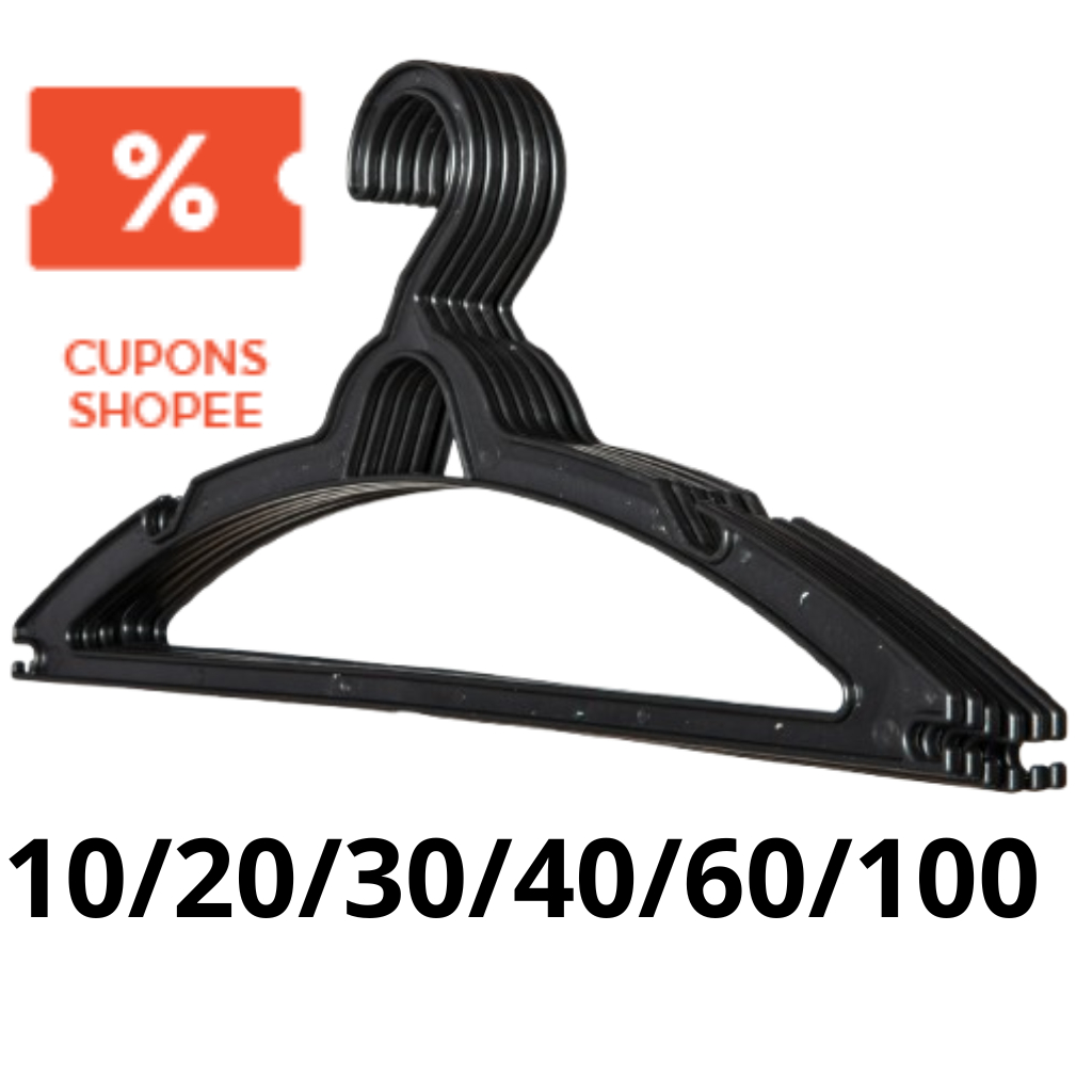 Cabide Adulto Preto Kit 100 Cabides Reforçados Organizar Roupas