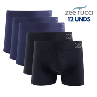 KIT 12 Cuecas Boxer Zee Rucci Lisas e Microfibra e Poliamida Preta e Azul em Oferta na Shopee