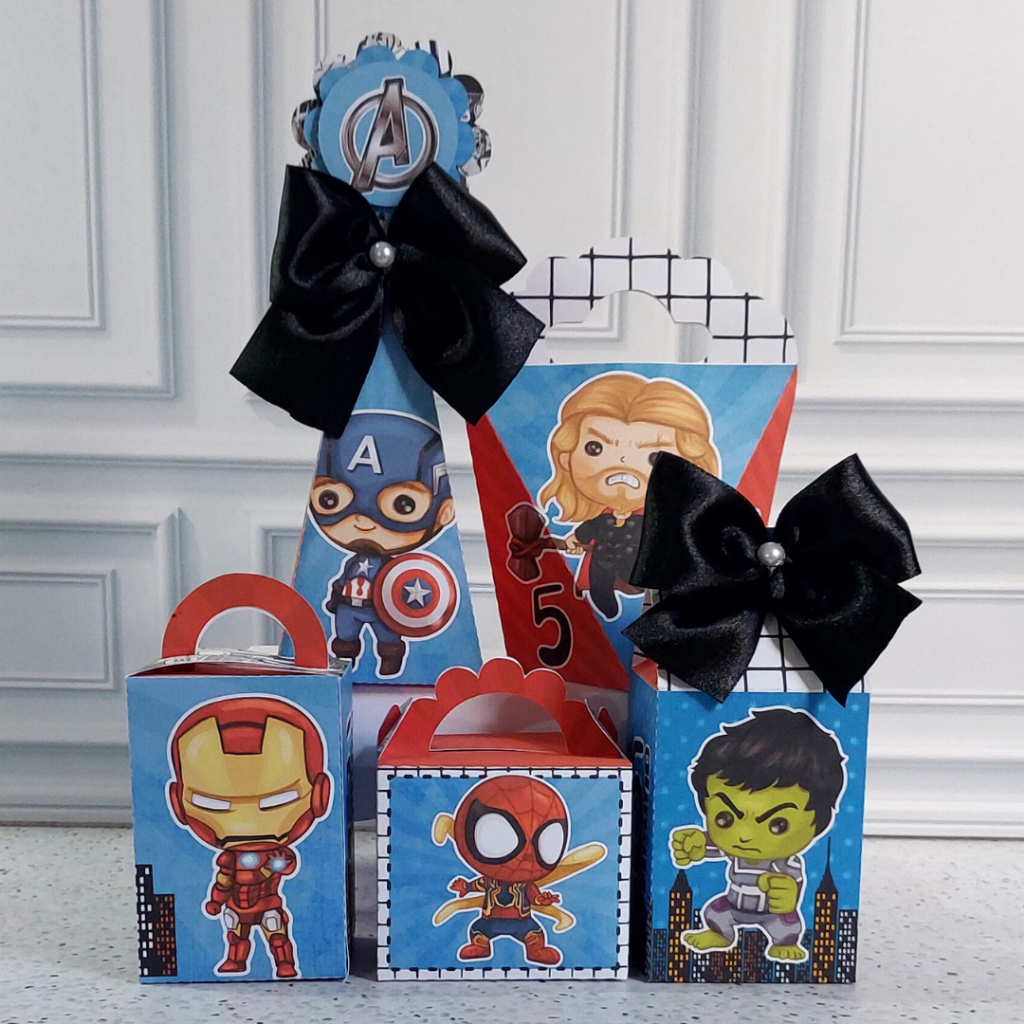 PEGUE E MONTE|Kit Festa Personalizado|VINGADORES| Caixinhas Lembrancinha para Aniversário