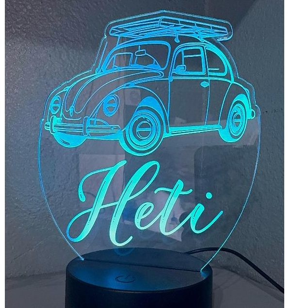 💡 Luminária Fusca personalizada em acrílico de 3mm com base de  LEDs RGB – Ilumine com Estilo Retrô!