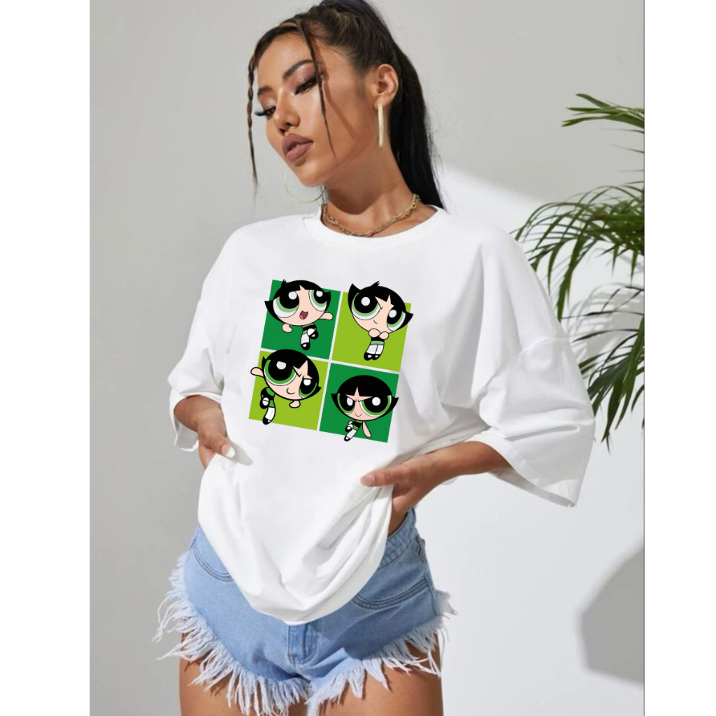 Camiseta Feminina Blusão De Ombro Caido 4 Docinho Meninas Super Poderosas Estampada Academia 100% Algodão Promoção