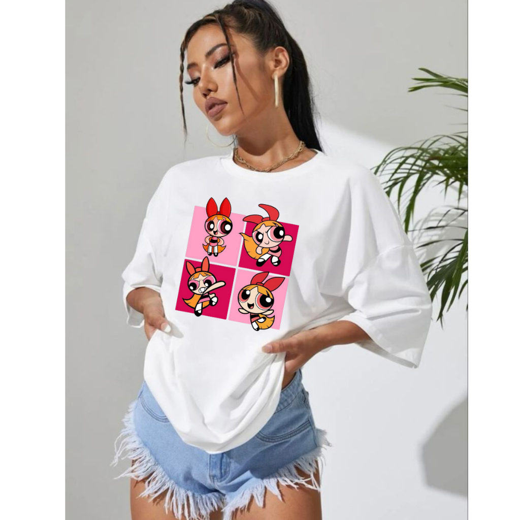 Camiseta Feminina Blusão De Ombro Caido 4 Florzinha Meninas Super Poderosas Estampada Streetwear 100% Algodão Promoção