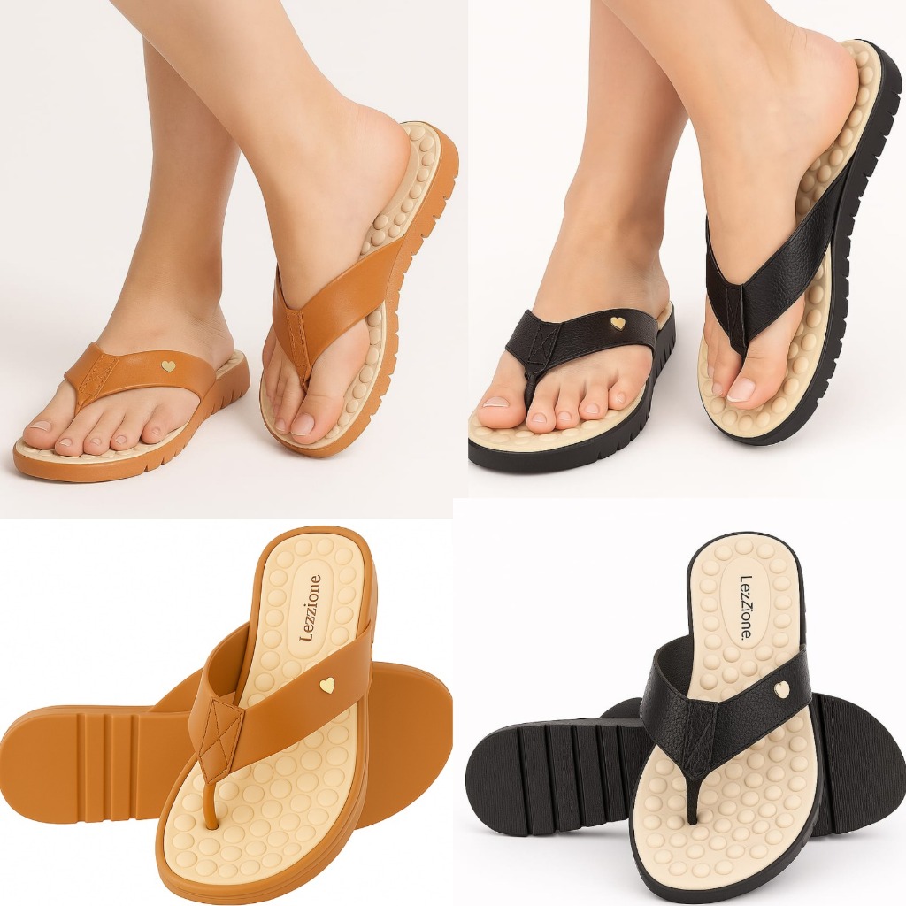 Kit 2 Pares Chinelo Feminino Tamanco Ortopedica Tratorada Confortavel Massageadora Caramel...