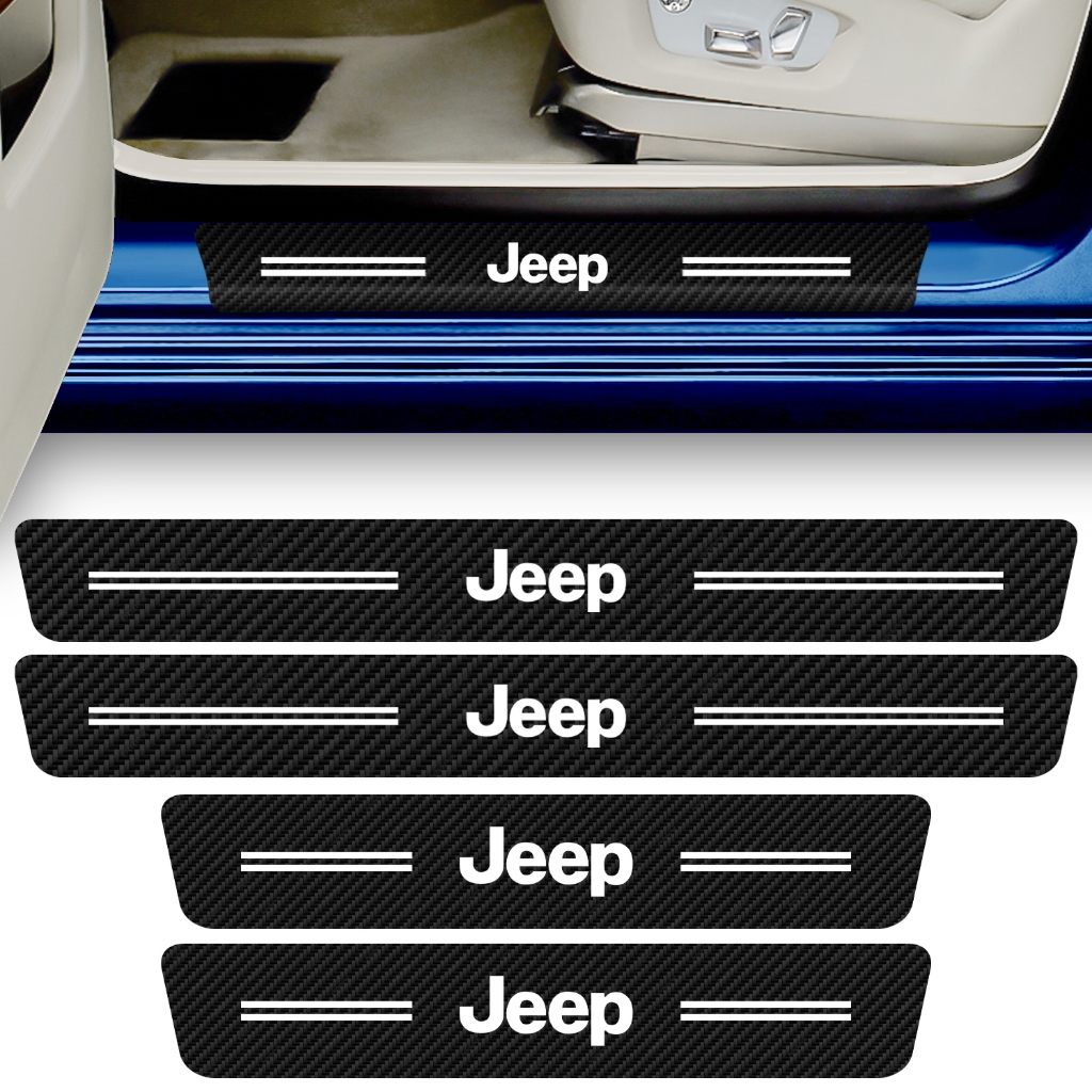 Kit 4 Soleiras Adesivo de Porta Carro Compatível Jeep Proteção Fibra de Carbono Anti Arranhões