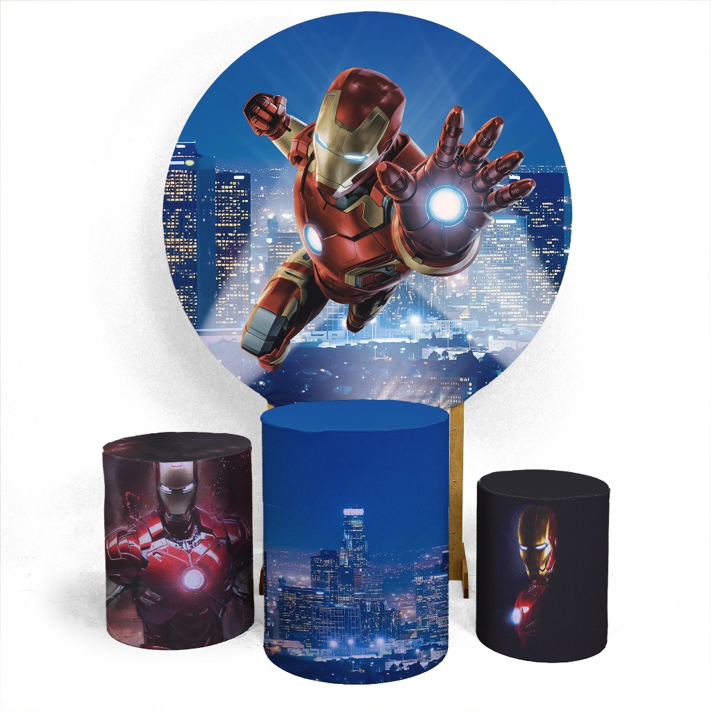 Painel Redondo 1,50 x 1,50 + Trio Capa Cilindro Homem de Ferro