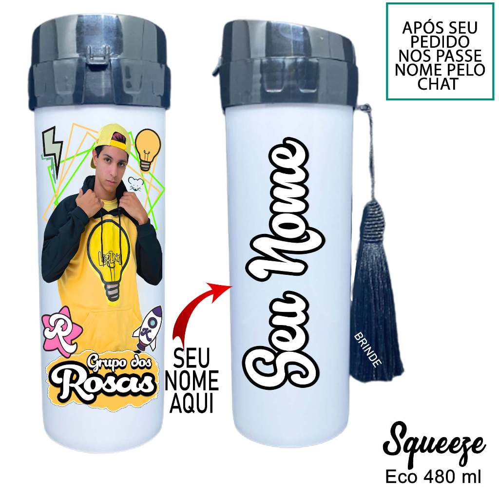 Garrafa Squeeze personalizada Leozinho Grupo dos rosa  com seu nome Model 2 em Oferta na Shopee