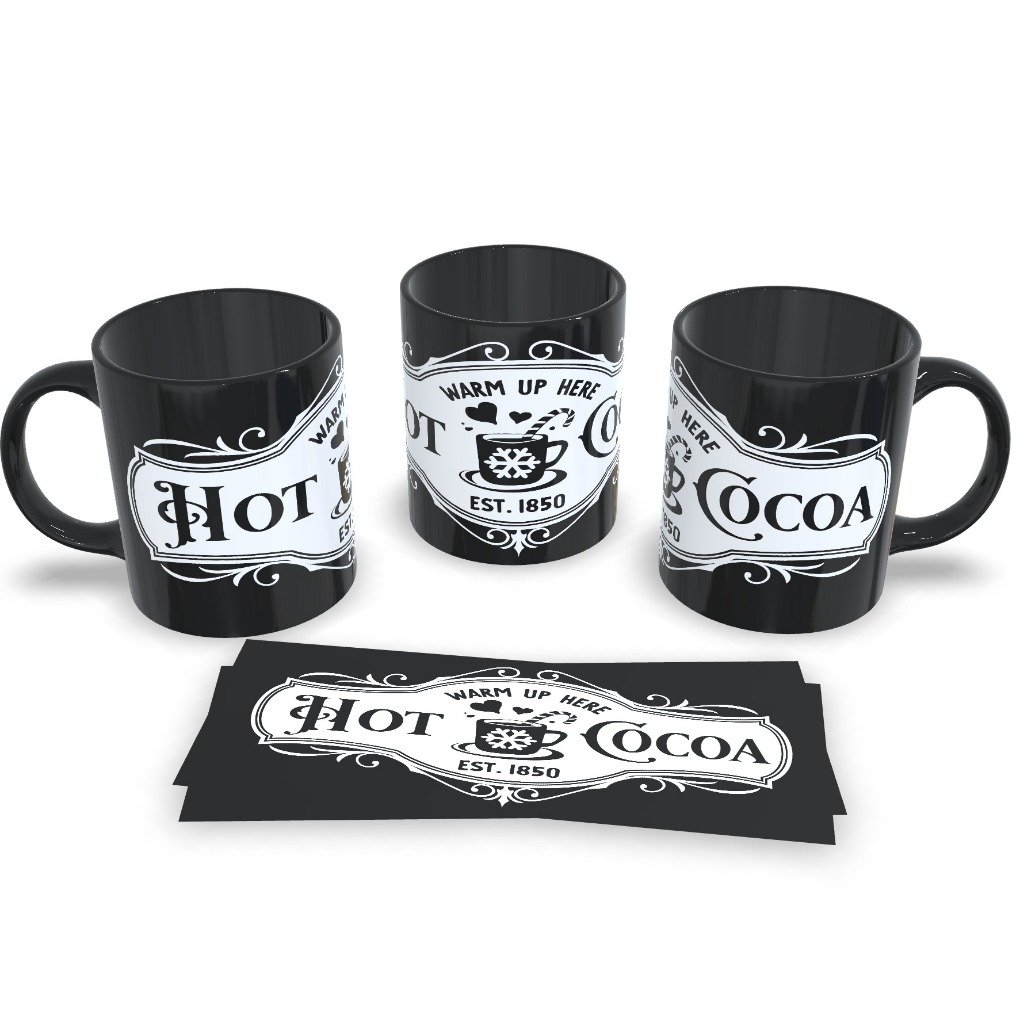 Caneca Preta Chocolate Quente – Estampa Divertida e Charmosa