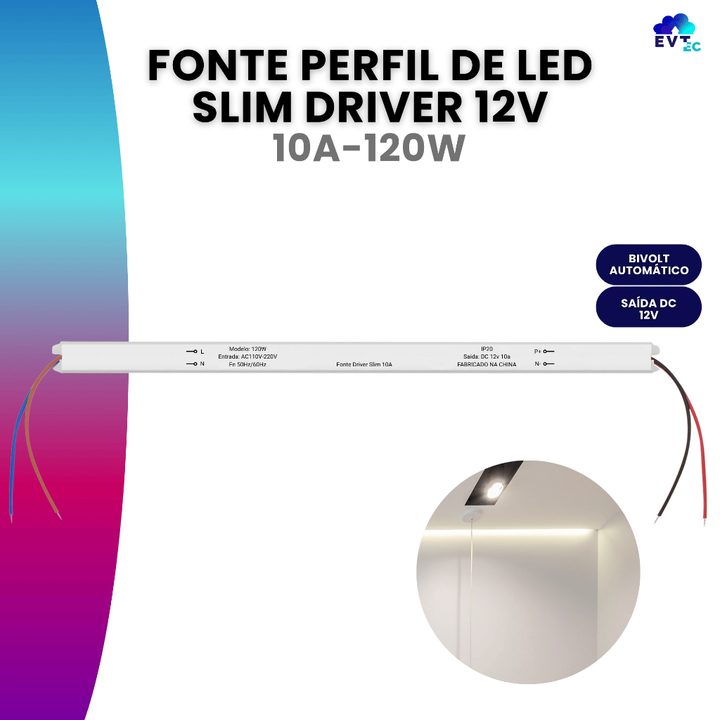 Fonte Slim Driver Para Perfil Fita De Led 12v 10a 120w Bivolt em Oferta na Shopee