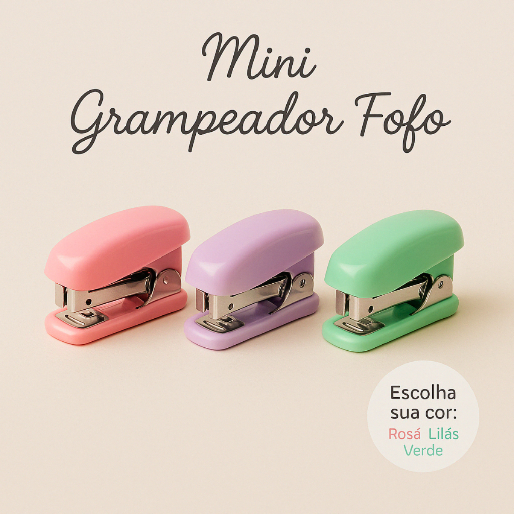 Mini Grampeador Fofo + Grampos  escolha entre  Rosa , Lilás ou Verde em Oferta na Shopee