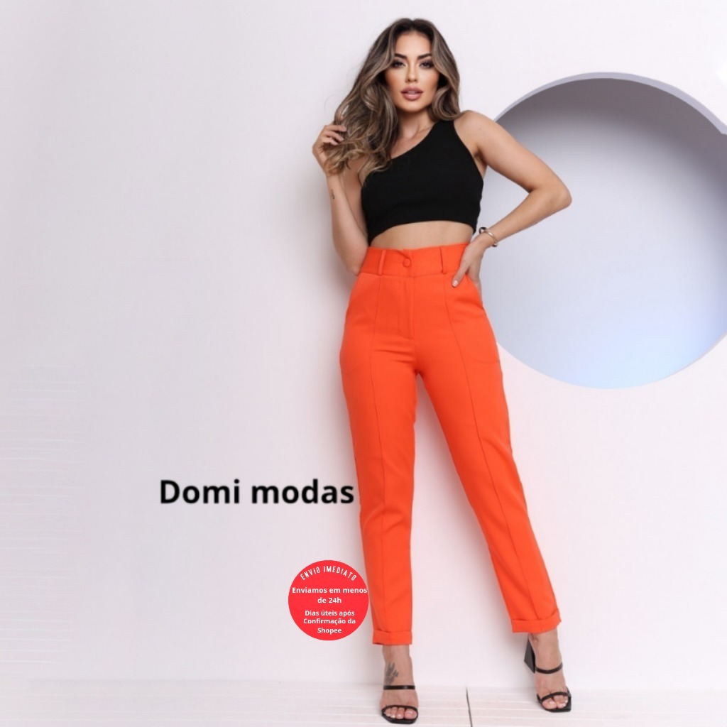 Domi Modas Calça feminino de alfaiataria da moda Modelo reto tendencia 73