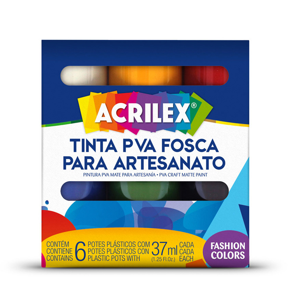 Tinta PVA Acrilex 6 Cores 37ml Artesanato Cerâmica Pintura Tinta PVA Acrilex 6 Cores 37ml Artesanato Cerâmica Pintura