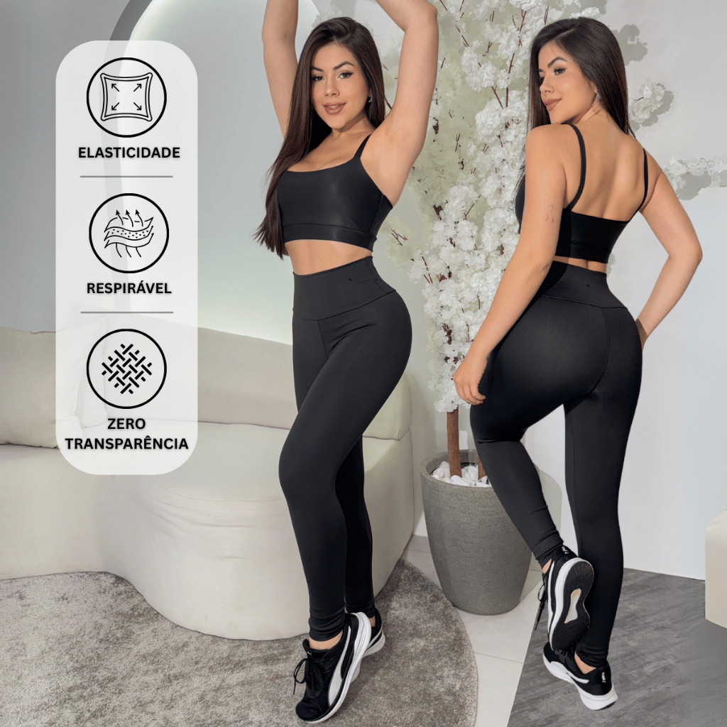 Conjunto Fitness Premium Top Feminino Academia Calça Legging Cintura Alta Crossfit Treino