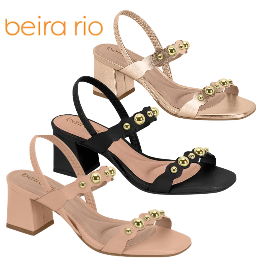 Sandalia Beira Rio Original Salto grosso bloco taxas dourada Calce facil
