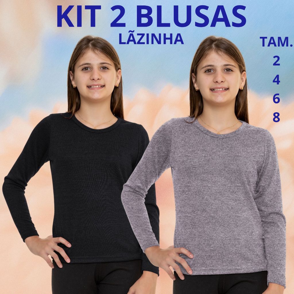 KIT 2 Blusa Juvenil Feminina Lãzinha Manga Longa 3171-K2-C1