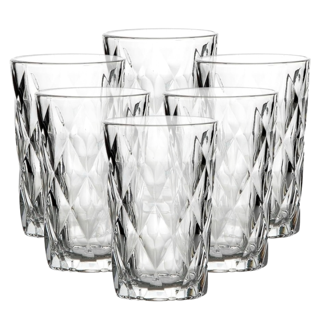 Jogo De Copos Diamante De Vidro 6 Peças 400ml Água Suco
