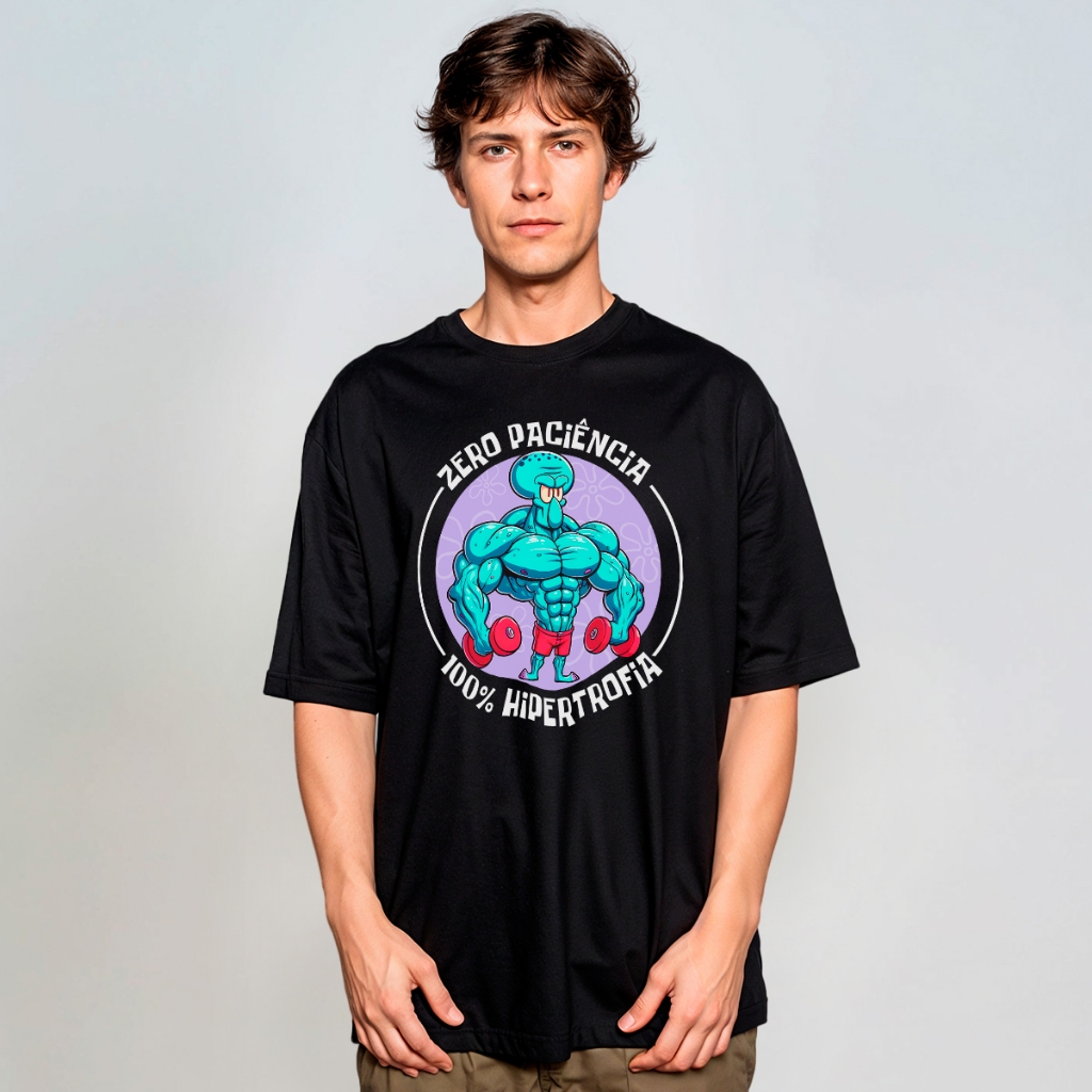 Camiseta Oversized Molusco Academia Treino Estampada Zero Paciencia Desenho REF 2714 Home Custom