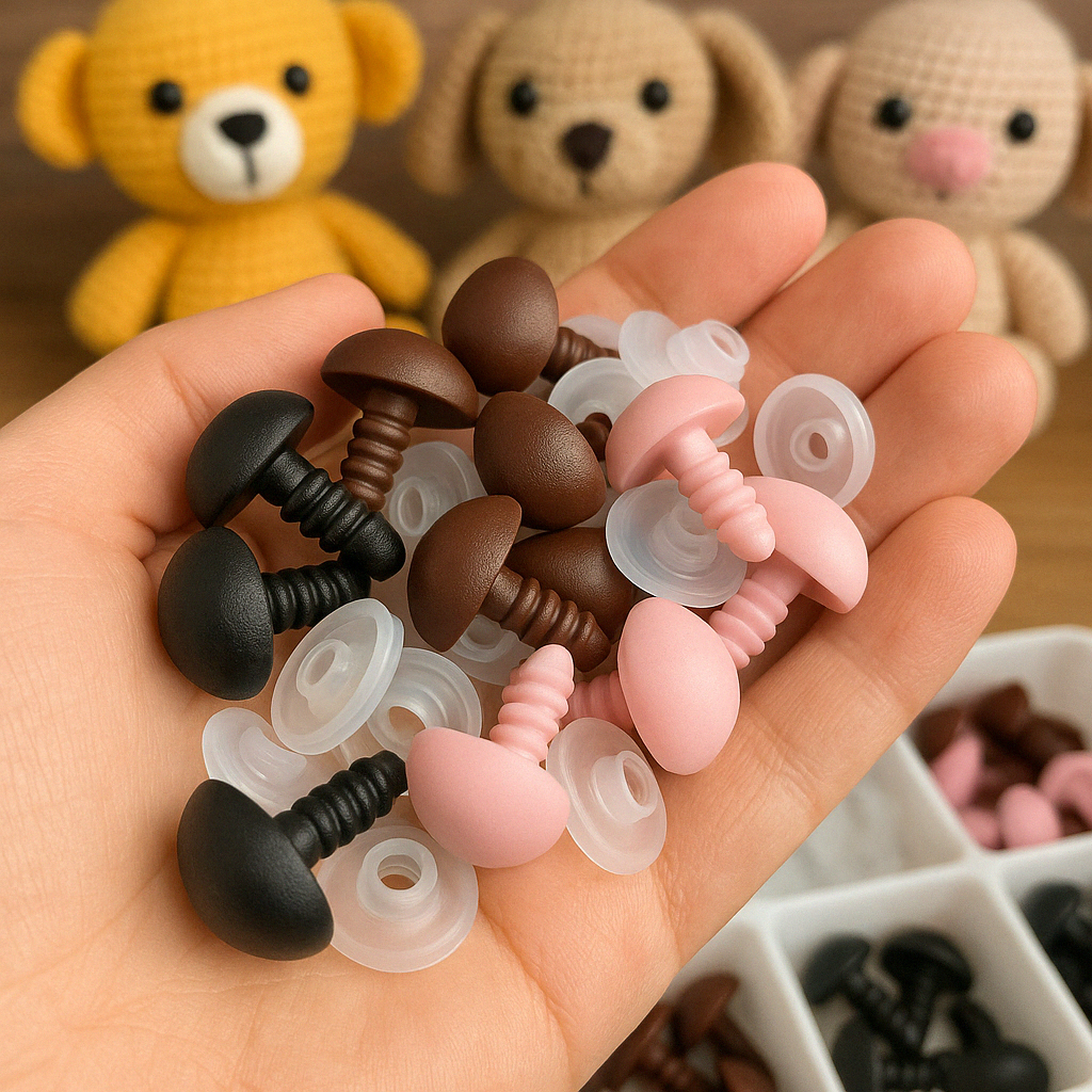 20 Focinhos Amigurumi com Trava | Cores Preto, Rosa ou Marrom |Temos 4 Tamanhos! 🐻