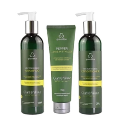 Kit Grandha Curl & Wave Vector Force Shampoo 280ml + Condicionador 280g + Leave-in Stylizer 150g