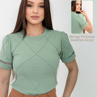 Blusa T-Shirt Gola Alta Algodão De Alto Padrão Manga Princesa em Oferta na Shopee