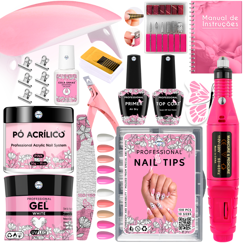Kit Manicure Iniciante de Unha Pedicure Cabine Estufa UV Sun Mini Lixa Lixadeira Caneta El...