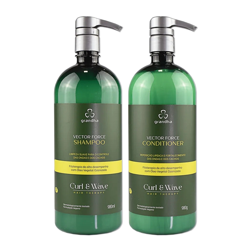 Kit Grandha Curl & Wave Vector Force Shampoo 980ml + Condicionador 980g Cabelos Cacheados e Crespos em Oferta na Shopee