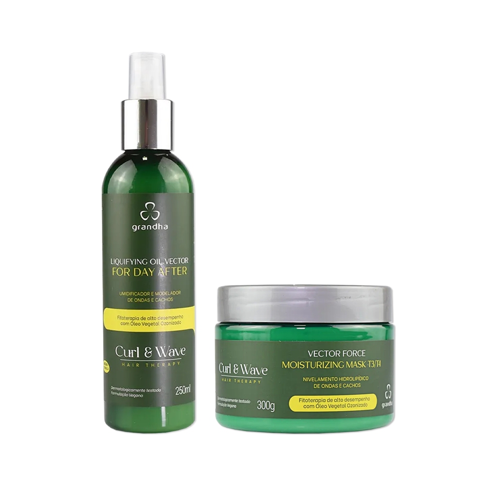 Kit Grandha Curl & Wave Vector Force Moisturizing Mask T3/T4 300g + Liquifying Oil Day After 250ml